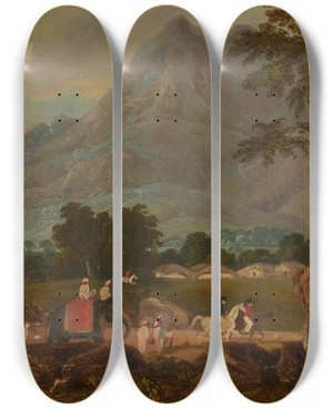 Triptych art skateboard deck of Sir Charles Doyly The Road From Calcutta To Patna With An Elephant And A Camel_1 by Sir Charles Doyly (1781-1845)