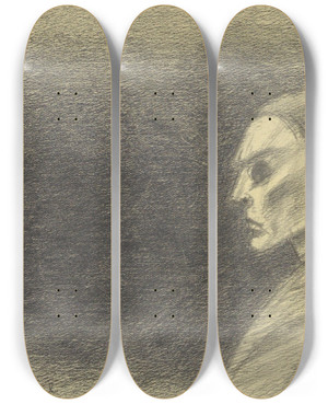 Triptych art skateboard deck of Karl Wiener Blick Ins Dunkel by Karl Wiener (1901-1949)