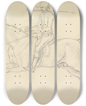 Triptych art skateboard deck of James Seymour Racehorse With Jockey Up The Jockey Holds A Whip In His Teeth by James Seymour (1697-1752)