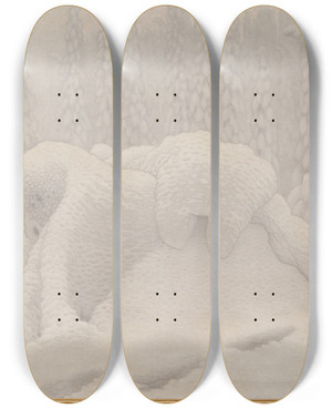 Triptych art skateboard deck of Gustaf Fjstad From Dovrefjll by Gustaf Fjaestad (1868-1948)
