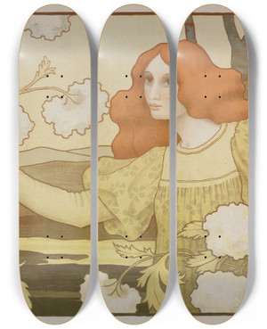 Triptych art skateboard deck of Paul Berthon Snowballs by Paul Berthon (1872-1909)