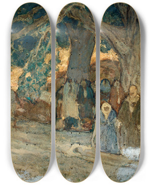 Triptych art skateboard deck of Henry Ossawa Tanner He Healed The Sick by Henry Ossawa Tanner (1859-1937)