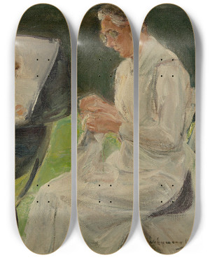 Triptych art skateboard deck of Max Liebermann Die Enkelin Des Knstlers Mit Ihrer Kinderfrau Im Wannseegarten by Max Liebermann (1847-1935)