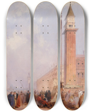 Triptych art skateboard deck of Edward Pritchett The Piazzetta Venice by Edward Pritchett (1828-1864)
