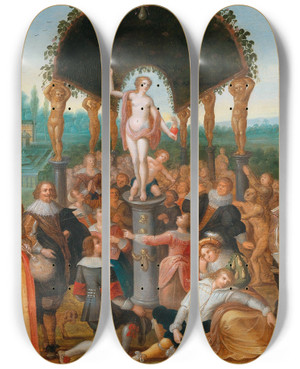 Triptych art skateboard deck of Workshop Of Louis De Caullery An Allegory Of Venus Verticordia by Workshop of Louis de Caullery (1580-1621)