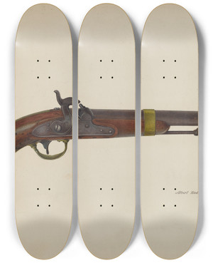 Triptych art skateboard deck of Albert Rudin Pistol by Albert Rudin