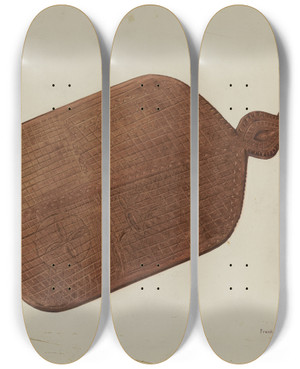 Triptych art skateboard deck of Frank Mcentee Pa German Treen Pie Board by Frank Mcentee
