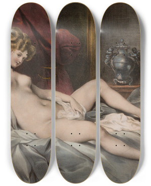 Triptych art skateboard deck of Achille Devria Lamav Akt Kannuga by Achille Deveria (1800-1857)
