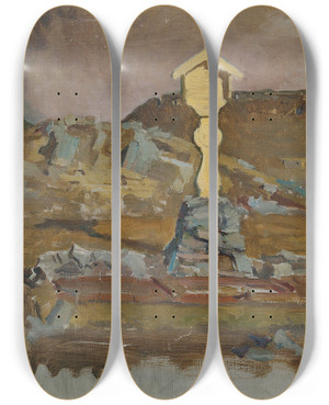 Triptych art skateboard deck of John Quincy Adams Soldatengrab by John Quincy Adams (1874-1933)