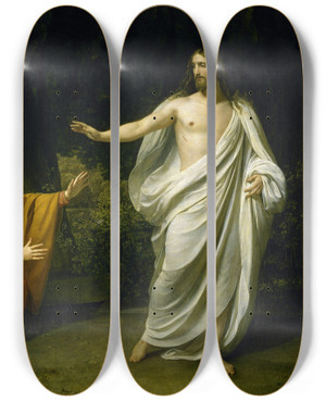 Triptych art skateboard deck of Alexander Andreyevich Ivanov  Christs Appearance To Mary Magdalene After The Resurrection by Alexander Andreyevich Ivanov (1806-1858)