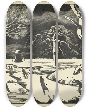 Triptych art skateboard deck of Bernard Essers Wintergezicht Folio by Bernard Essers (1893-1945)