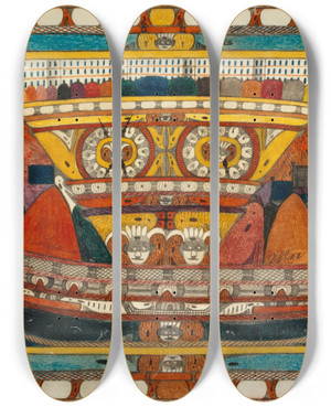 Triptych art skateboard deck of Adolf Wlfli Der Gottvatterriesenblitztransparantt by Adolf Wolfli (1864-1930)