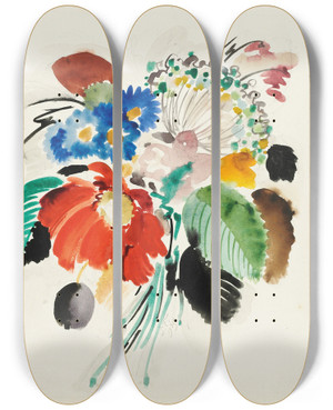 Triptych art skateboard deck of Sergey Chekhonin Mixed Bouquet by Sergey Chekhonin (1878-1936)