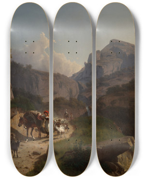 Triptych art skateboard deck of Andrs Mark Mountainlandscape by Andras Marko (1824-1895)