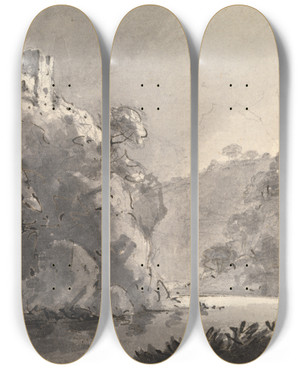 Triptych art skateboard deck of William Gilpin Landscape With Castle On A Hill At Left by William Gilpin (1724-1804)