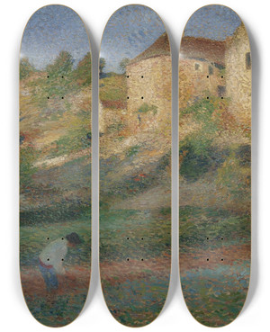 Triptych art skateboard deck of Henri Martin Binage Dans Un Jardin Labastideduvert by Henri Martin (1860-1943)