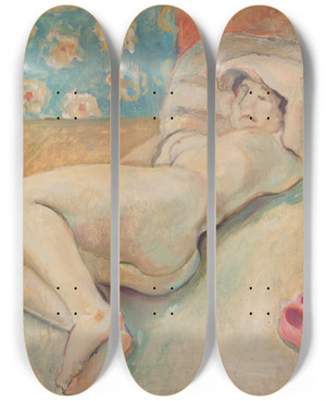 Triptych art skateboard deck of Cyprin Majernk Resting Woman by Cyprian Majernik (1909-1945)