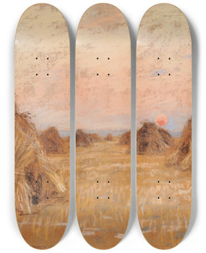 Triptych art skateboard deck of Lon Augustin Lhermitte Fin De Journe by Lon Augustin Lhermitte (1844-1925)