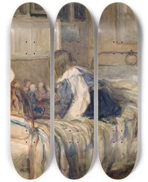 Triptych art skateboard deck of Walter Frederick Osborne The Dolls School by Walter Frederick Osborne (1859-1903)