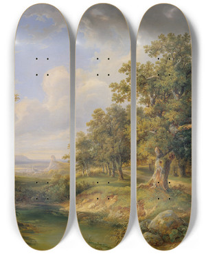 Triptych art skateboard deck of Josef Altenkopf Waldpartie Bei Mdling by Josef Altenkopf (1818-1860)