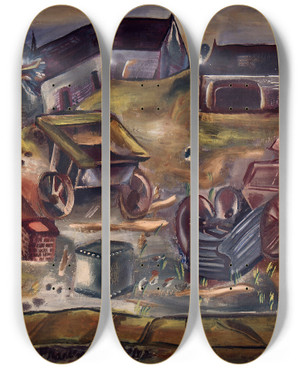 Triptych art skateboard deck of Frances Hodgkins Quarry Farm Wiltshire by Frances Hodgkins (1869-1947)