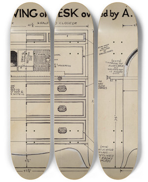 Triptych art skateboard deck of Bernard Krieger Secretary_2 by Bernard Krieger