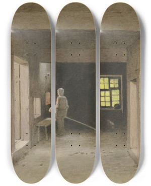Triptych art skateboard deck of Carl Theodor Reiffenstein Bakery In Salzschlirf August 9 1880 by Carl Theodor Reiffenstein (1820-1893)