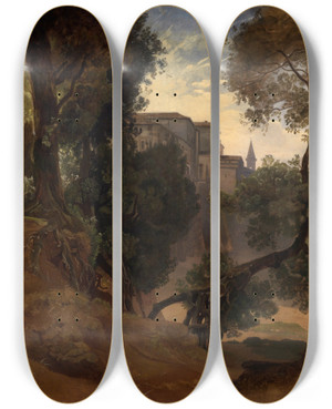 Triptych art skateboard deck of Heinrich Ludwig Im Park Der Villa Chigi In Ariccia Bei Rom by Heinrich Ludwig