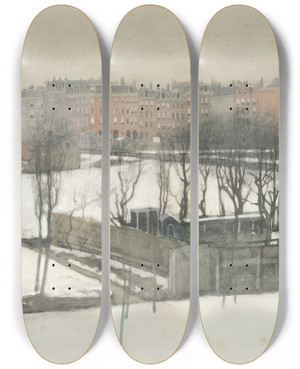 Triptych art skateboard deck of Willem Witsen Gezicht Op Het Oosterpark In De Sneeuw by Willem Witsen (1860-1923)