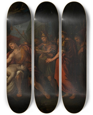 Triptych art skateboard deck of After Hamilton Gavin Achilles Lamenting The Death Of Patroclus by After Hamilton Gavin (1723-1798)