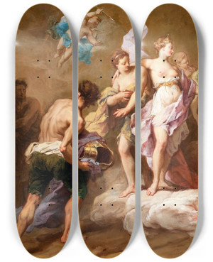 Triptych art skateboard deck of Jean Ii Restout Venus Ordering Arms From Vulcan For Aeneas by Jean II Restout (1692-1768)