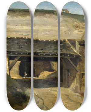 Triptych art skateboard deck of Etienne Bouhot Entre Dune Carrire Montmartre by Etienne Bouhot (1780-1862)