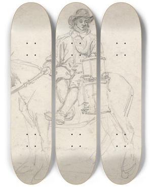 Triptych art skateboard deck of James Ward A Farmhand Riding Sidesaddle Carrying An Urn by James Ward (1769-1859)