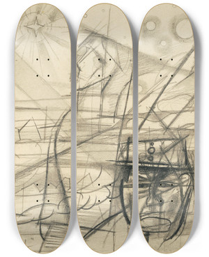 Triptych art skateboard deck of Karl Wiener Flucht Aus Der Zeit by Karl Wiener (1901-1949)