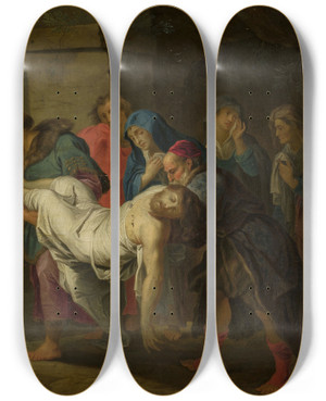 Triptych art skateboard deck of Balthasar Beschey Entombment Of Christ by Balthasar Beschey (1708-1776)
