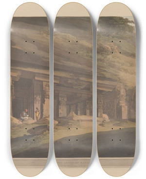 Triptych art skateboard deck of Thomas Daniell Oriental Scenery Pl42 by Thomas Daniell (1749-1840)