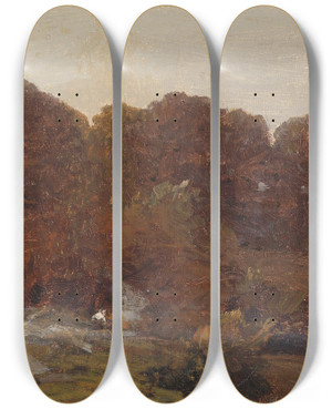 Triptych art skateboard deck of Ludwig Willroider Herbstlandschaft_2 by Ludwig Willroider (1845-1910)