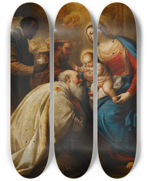 Triptych art skateboard deck of Luca Giordano The Adoration Of The Magi_1 by Luca Giordano (1634-1705)