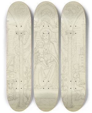 Triptych art skateboard deck of Gustav Heinrich Naecke Madonna Mit Dem Evangelisten Lukas Und Der Heiligen Ccilia by Gustav Heinrich Naecke (1786-1835)