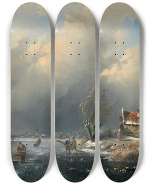 Triptych art skateboard deck of Charles Leickert Ice Skaters by Charles Leickert (1816-1907) Triptych art skateboard deck of Charles Leickert Ice Skaters by Charles Leickert (1816-1907)