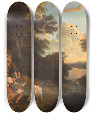Triptych art skateboard deck of Thomas Jones The Death Of Orpheus by Thomas Jones (1742-1803)