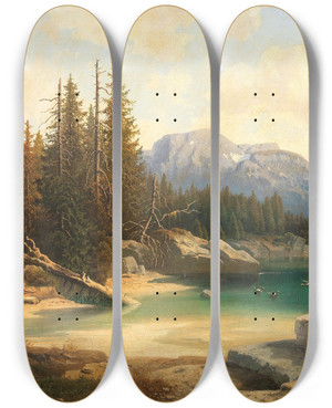Triptych art skateboard deck of Josef Mayburger Motiv Vom Hintersee Im Salzburgischen by Josef Mayburger (1814-1908)