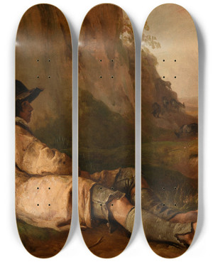 Triptych art skateboard deck of Jacquesraymond Brascassat Berger Se Reposant Prs Dun Rocher by Jacques Raymond Brascassat (1804-1867)