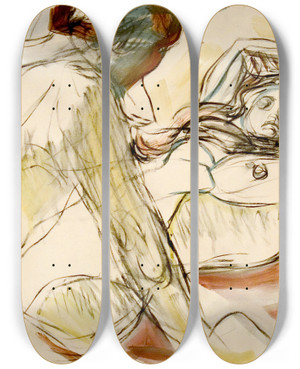 Triptych art skateboard deck of Edvard Munch Mann Og Kvinne by Edvard Munch (1863-1944)