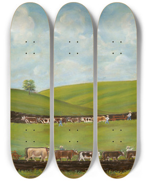 Triptych art skateboard deck of Orrie Mccombs Breaking Ground After Olof Krans by Orrie Mccombs