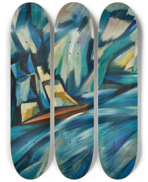Triptych art skateboard deck of Amadeo De Souzacardoso Sail Boat by Amadeo de Souza-Cardoso (1887-1918)