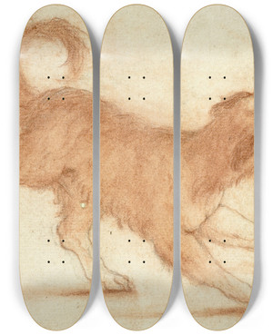 Triptych art skateboard deck of Dirk Valkenburg Growling Dog Ready To Pounce by Dirk Valkenburg (1675-1721)