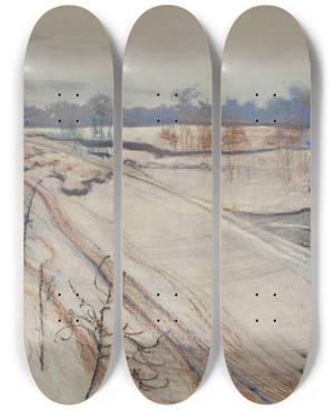 Triptych art skateboard deck of Stanisaw Wyspiaski Widok Z Okna Na Kopiec Kociuszki W Krakowie Szary Dzie by Stanislaw Wyspianski (1869-1907)