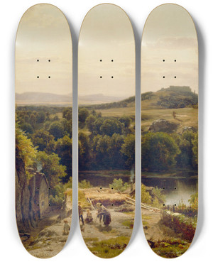 Triptych art skateboard deck of Worthington Whittredge Landscape In The Harz Mountains by Worthington Whittredge (1820-1910)