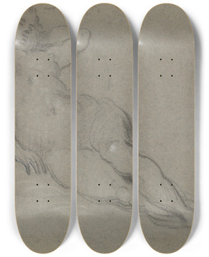 Triptych art skateboard deck of Domenico Tintoretto Reclining Female Nude_5 by Domenico Tintoretto (1560-1635)